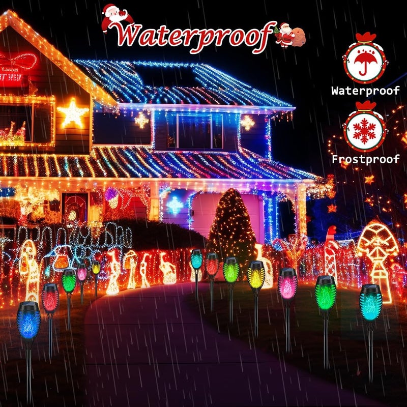 IkeeRuic 12Pack Christmas Yard Decorations, Multicolor Christmas Solar Lights for Outside Decor, LED Solar Flame Lights Outdoor for Xmas Decor, Waterproof Luces Solares for Yard Patio Garden Pathway - Image 4